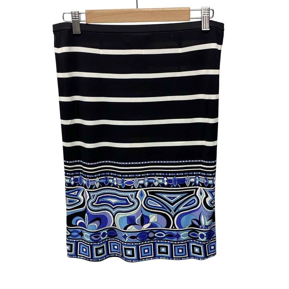 EMILIO PUCCI エミリオプッチ スカート サイズ38 S レディース - 黒×ブルー×マルチ ひざ丈 ウエストゴム ボーダー
