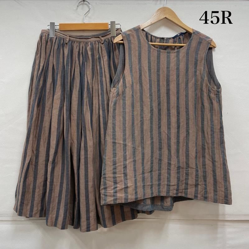 フォーティファイブ アール リネン 麻 シルク ドビー ストライプ コットン ノースリーブ セットアップ スカート レディース 2 ISItems 古着