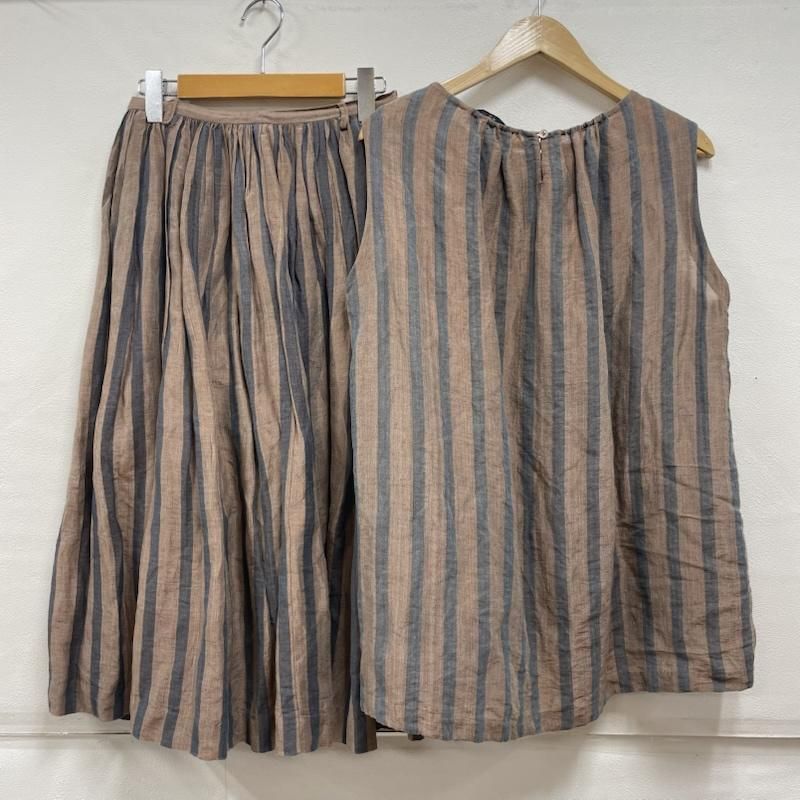 フォーティファイブ アール リネン 麻 シルク ドビー ストライプ コットン ノースリーブ セットアップ スカート レディース 2 ISItems 古着