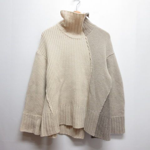 ウジョー Ujoh タートルネック ニット セーター 2 アイボリー×ベージュ 配色切替え ウール100％ 厚手 U 773-K 04-110