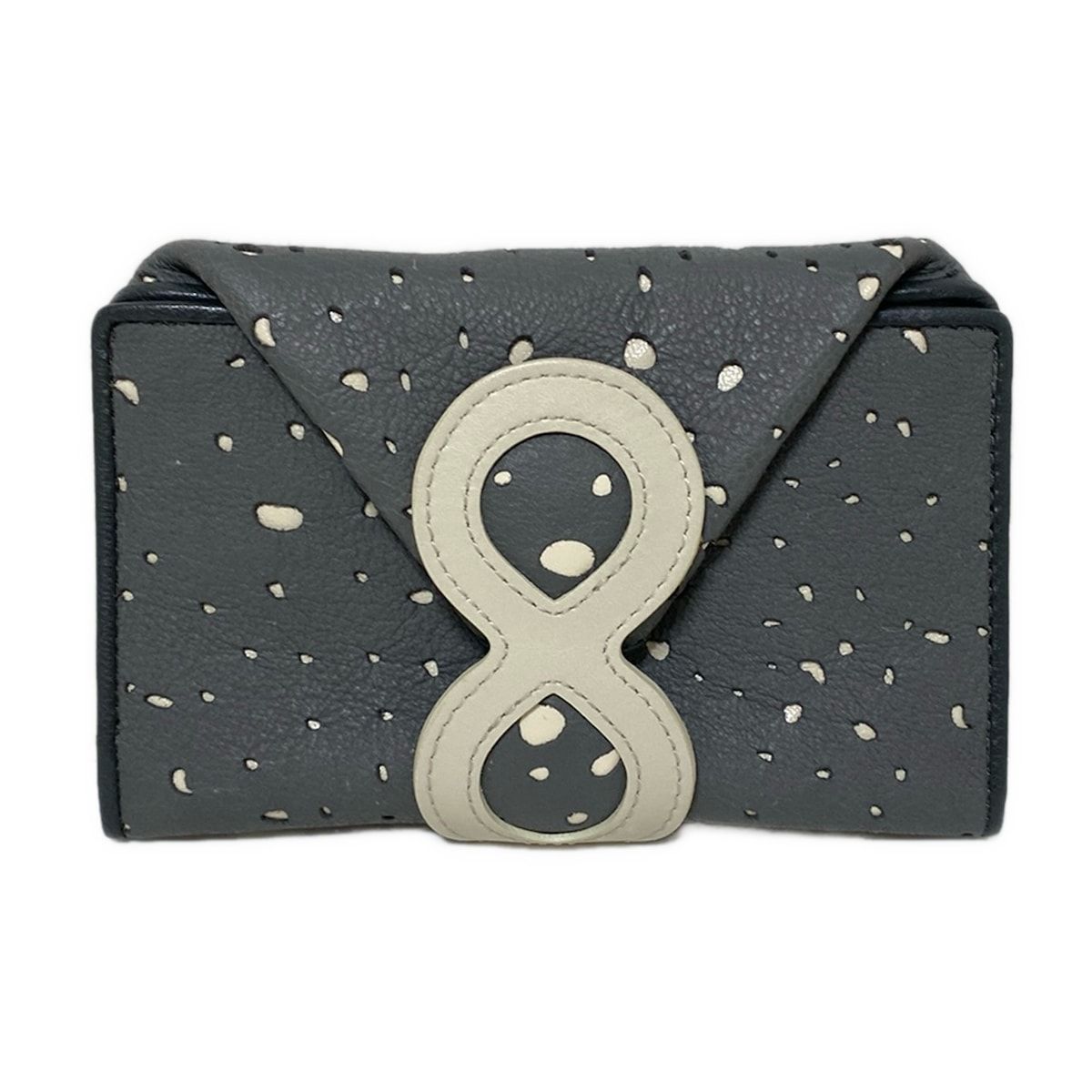 HIROKO HAYASHI ヒロコハヤシ コインケース - ダークグレー×ライトグレー パンチング レザー