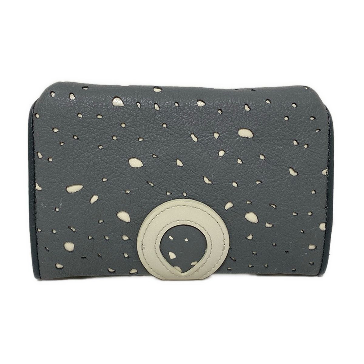 HIROKO HAYASHI ヒロコハヤシ コインケース - ダークグレー×ライトグレー パンチング レザー