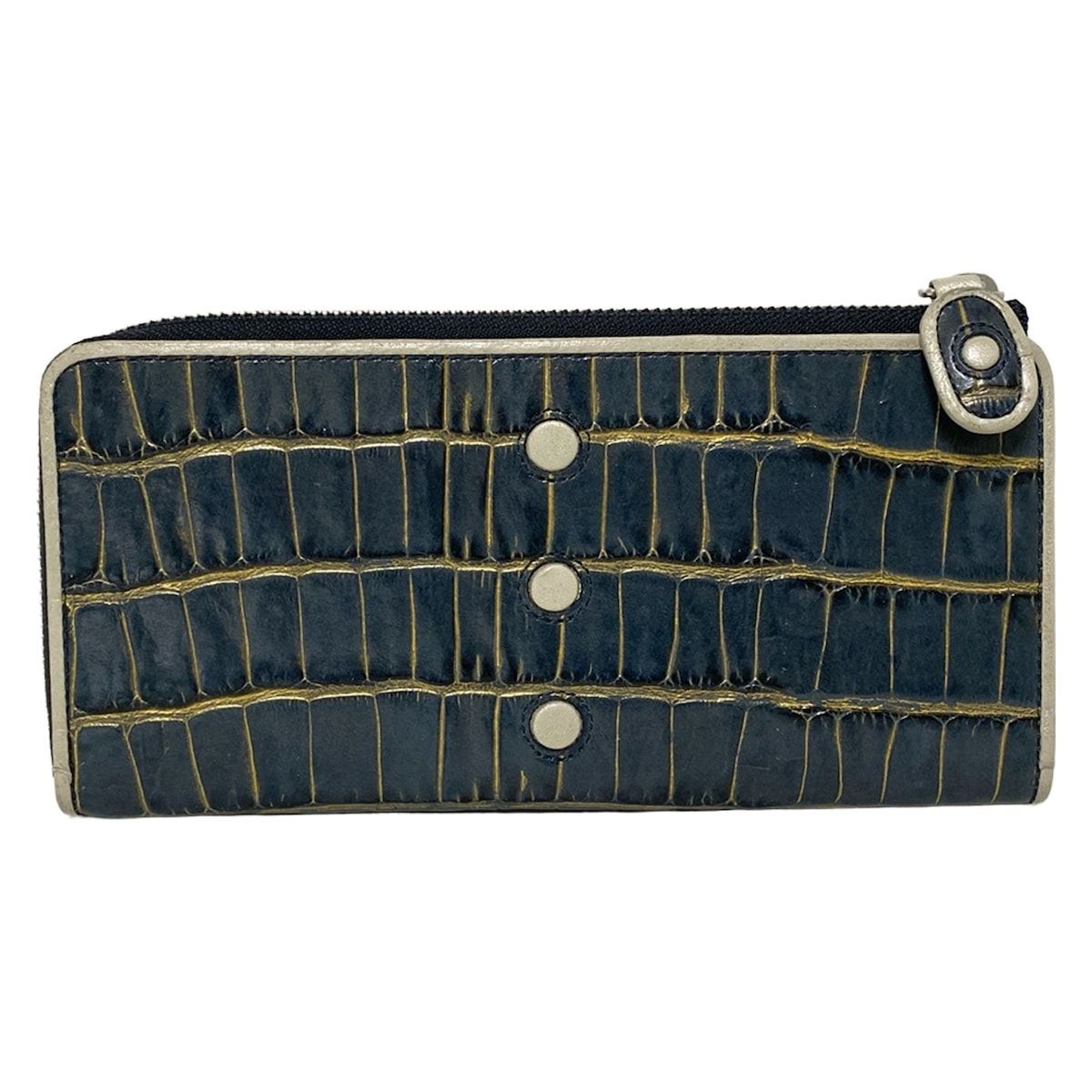 HIROKO HAYASHI ヒロコハヤシ 長財布 - ダークグレー×白 型押し加工 L字ファスナー レザー