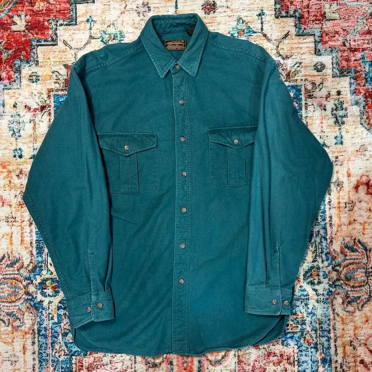 L エディー バウアー コットン グリーン ワークシャツ