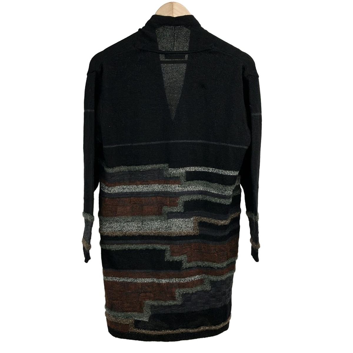 FUGA フガフガ カーディガン サイズF レディース - 黒×ダークブラウン×マルチ 長袖 ロング丈