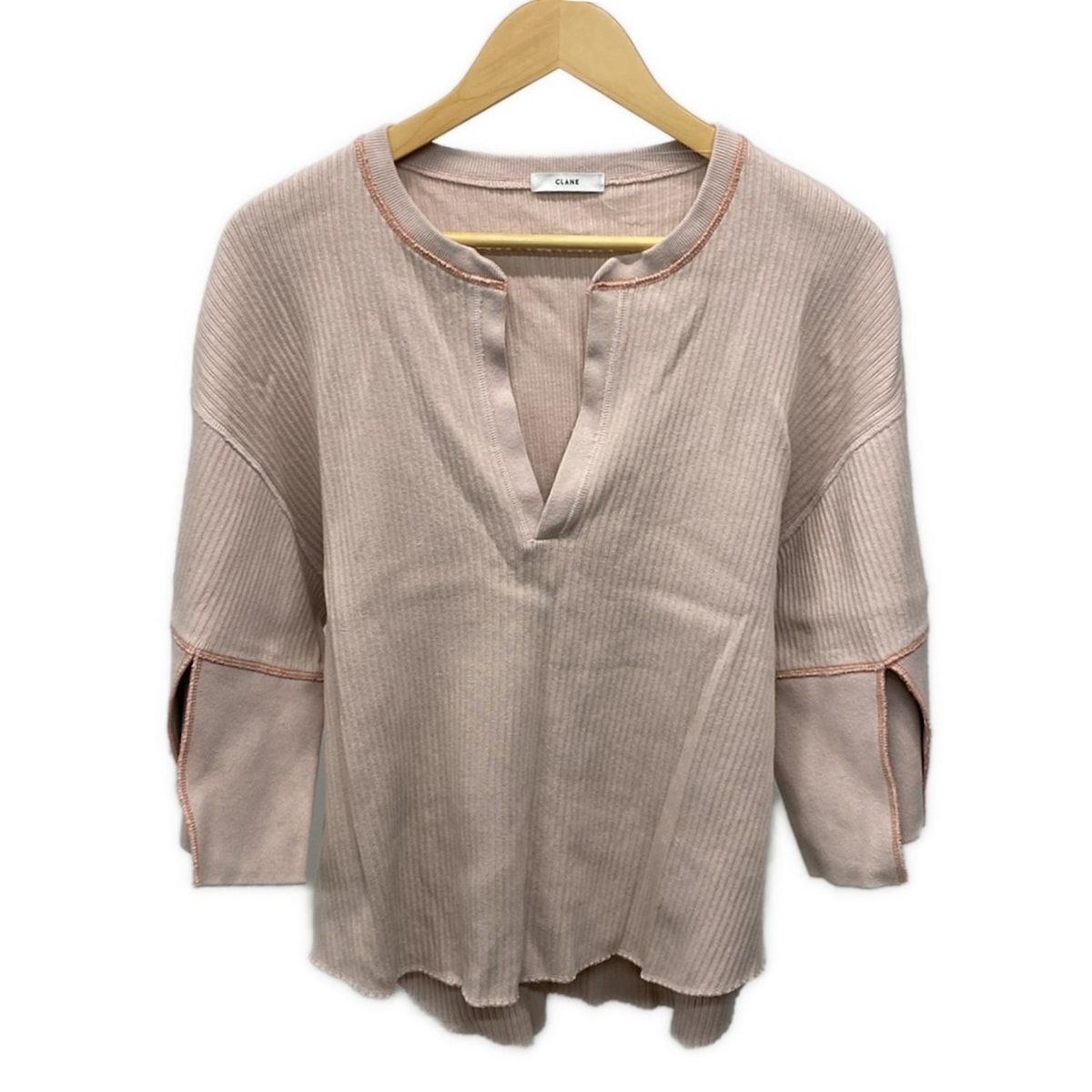 CLANE クラネ 七分袖セーター サイズ1 S レディース - ライトピンク ヘンリーネック