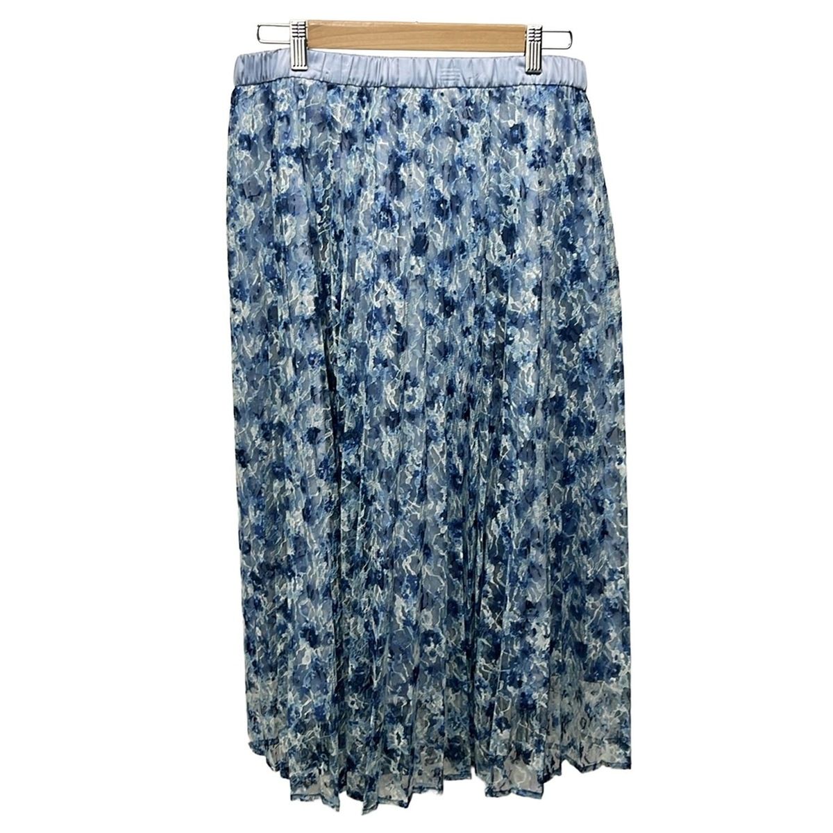 Rose Tiara ローズティアラ ロングスカート サイズ46 XL レディース - ライトブルー×ネイビー×アイボリー レース ウエストゴム