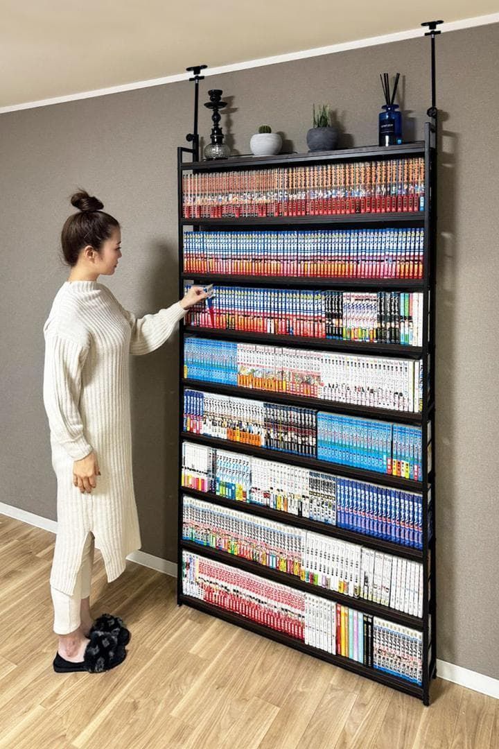 本棚 突っ張り ラック 幅101 cm ブラック ブラウン 2942