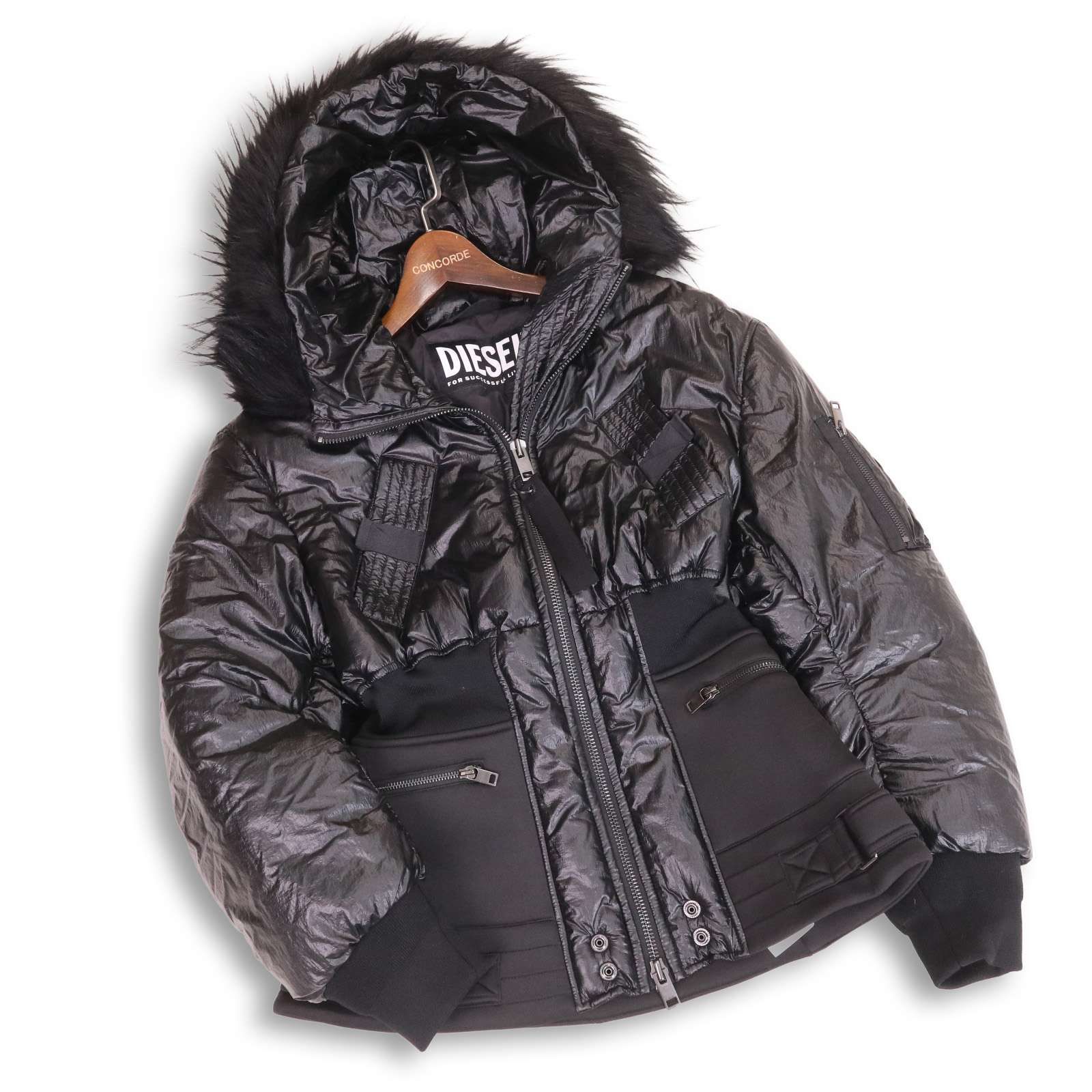 美品】DIESEL ディーゼル Isoke Shiny Jacket☆ 光沢 ファー 