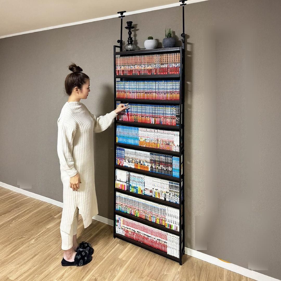 本棚 突っ張り ラック 幅61 cm ブラック×ブラウン 2944