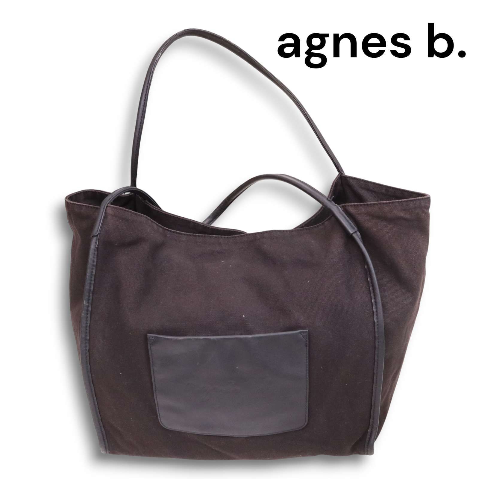 agnes b. アニエスベー 牛革♪ カウ レザー使い キャンバス トート 