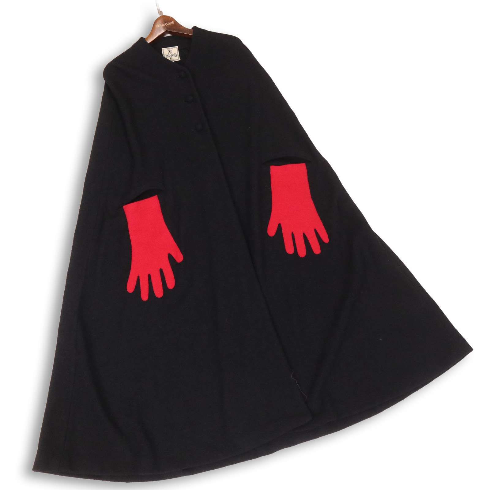 Jocomomola ホコモモラ シビラ 秋冬 だまし絵 ウール ノー ポンチョ ロング コート Sz 40 レディース 黒