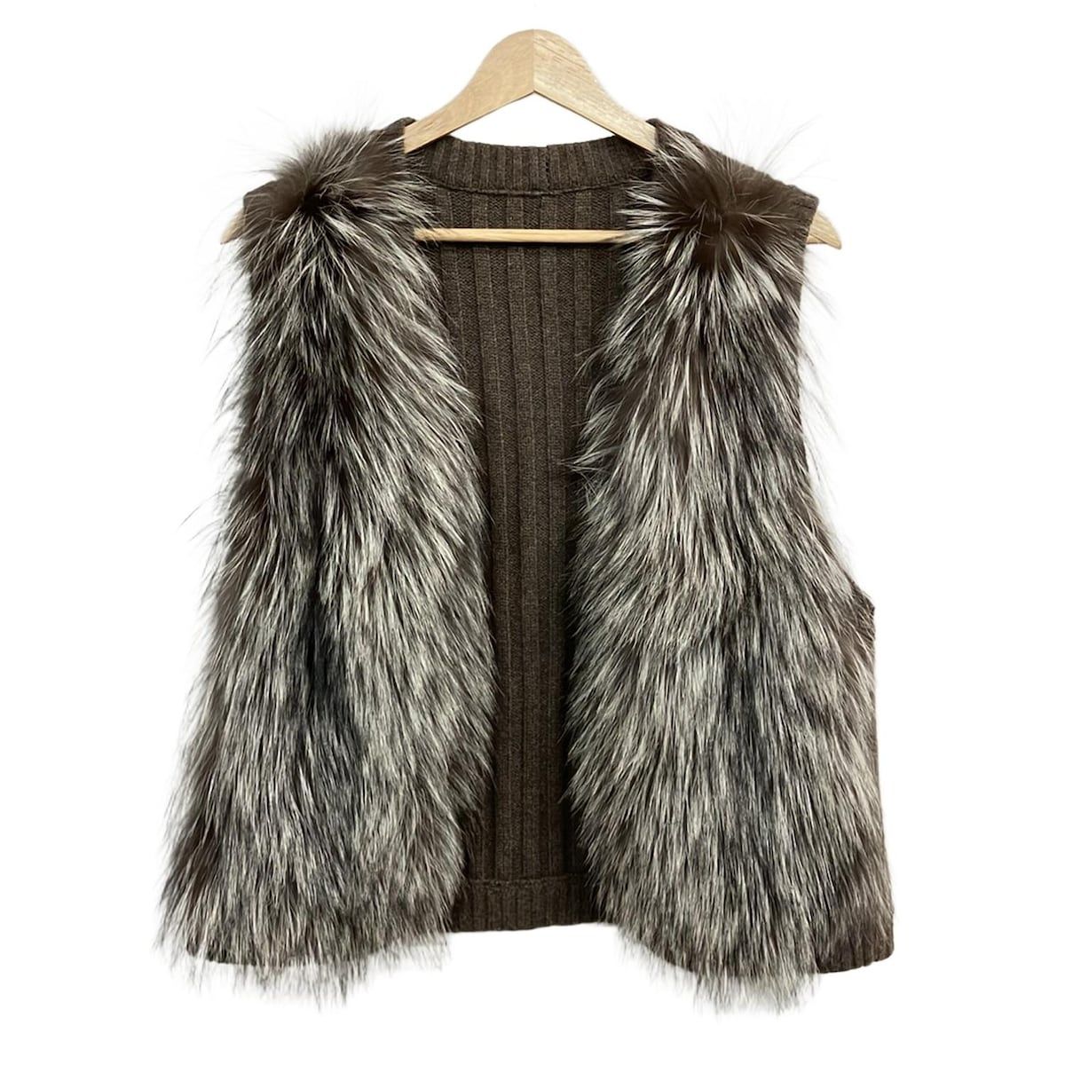 ダーマ ベスト サイズL レディース - ブラウン×ダークブラウン×白 シルバーフォックス HIROMI OSHIDA SUGA FURSコラボ