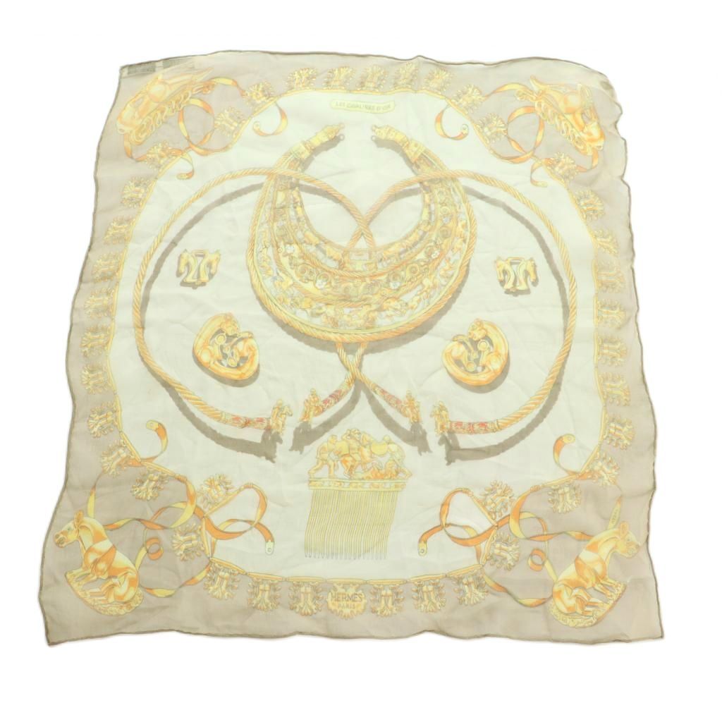エルメス HERMES LES D OR カレ40 スカーフ シルク 総柄 ベージュ MI OS OH