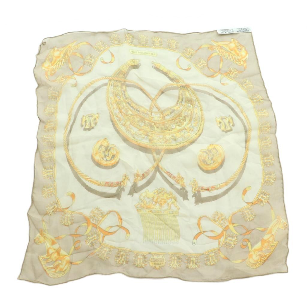 エルメス HERMES LES D OR カレ40 スカーフ シルク 総柄 ベージュ MI OS OH
