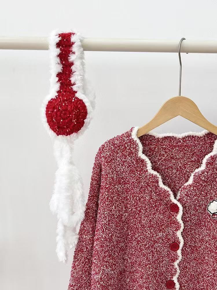 レディース パジャマ ルームウェア 犬デザイン 赤 秋冬用 厚手 長袖 フリーサイズ