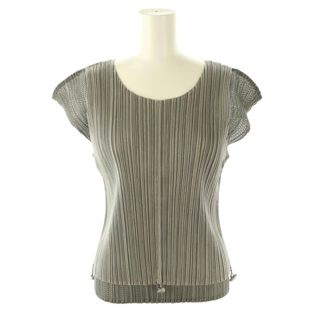 プリーツプリーズ PLEATS PLEASE イッセイミヤケ プリーツ ドローストリングデザイン セットアップ カットソー タイトスカート 3 グレー DF OS