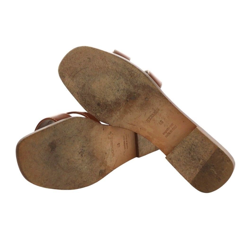  エルメス HERMES オラン フラットサンダル ミュール Hロゴ レザー 40 25.5-26.0 cm 茶 ブラウン AQ OS サンダル サンダル ミュール