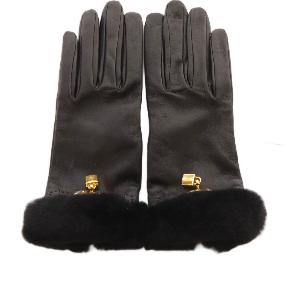 エルメス HERMES 手袋 グローブ ケリー金具 ミンクファー シープスキン