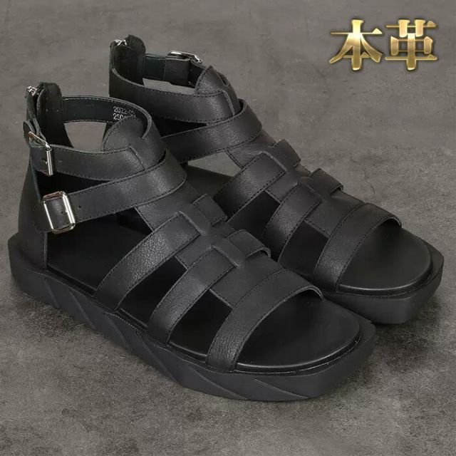 サンダル メンズ 本革 グラディエーター ダブルベルトデザイン コンフォートサンダル グルカサンダル バックジッパー 柔らかい