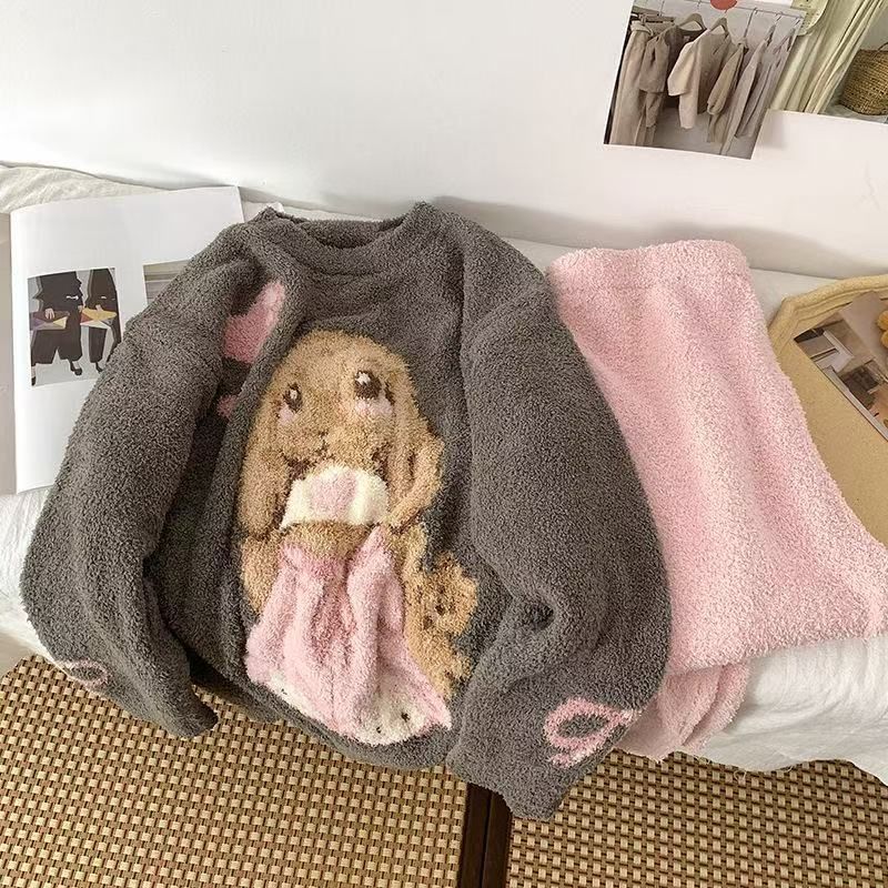外出OK うさぎデザイン ルームウェア レディース 秋冬用 もこもこ 厚手 フリーサイズ