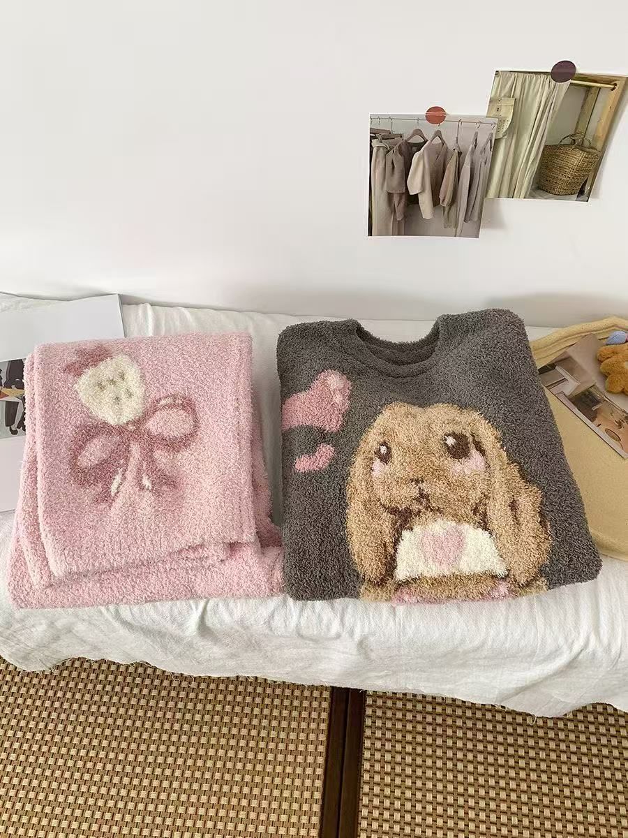 外出OK うさぎデザイン ルームウェア レディース 秋冬用 もこもこ 厚手 フリーサイズ