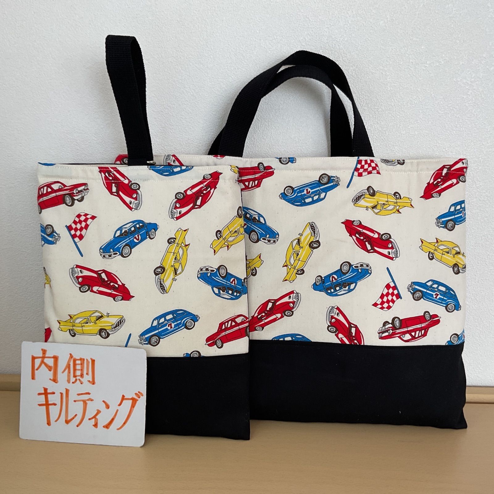 リンゴ柄レッスンバッグ シューズケース2点セット入園入学 絵本袋ハンドメイド 入園入学準備2点セット ハンドメイド レッスンバッグ シューズケース