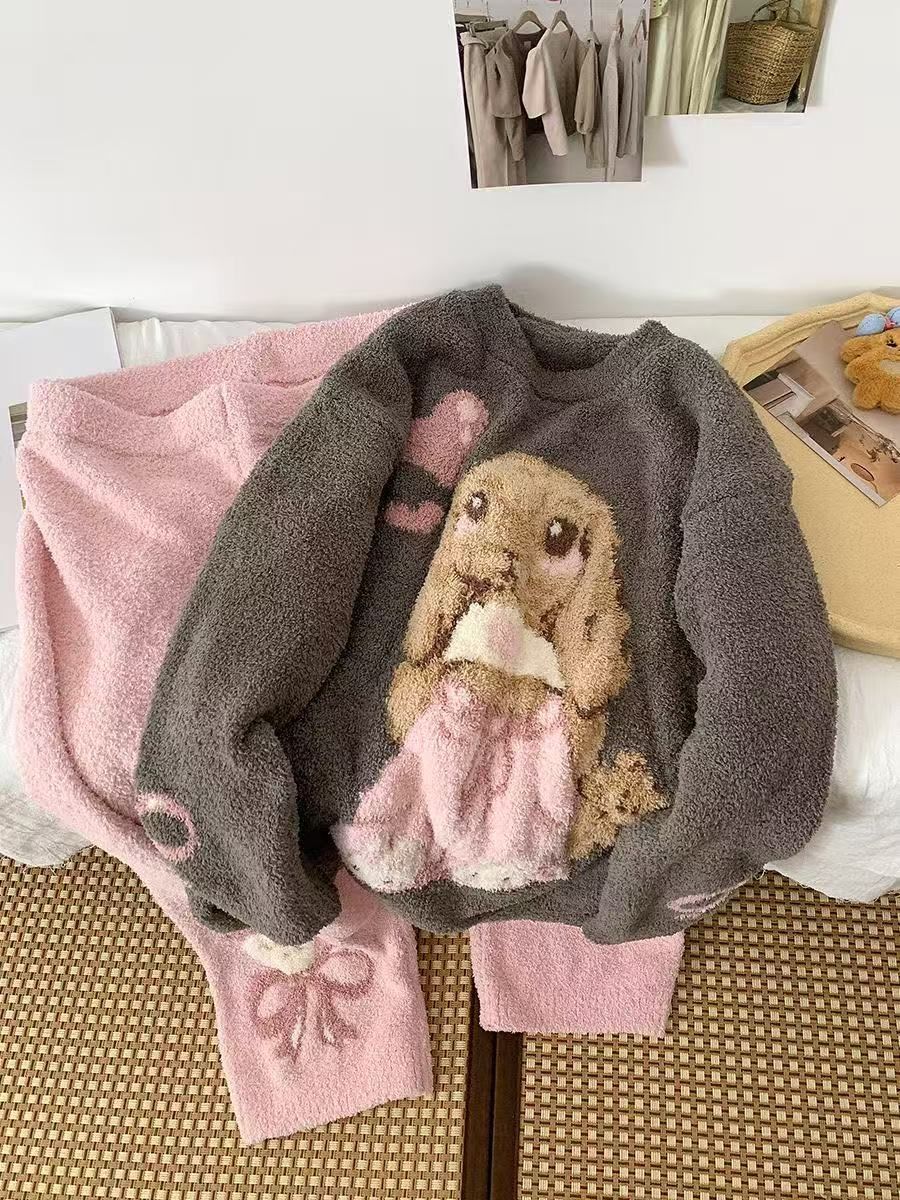  外出OK うさぎデザイン ルームウェア レディース 秋冬用 もこもこ 厚手 フリーサイズ その他 ルームウェア パジャマ