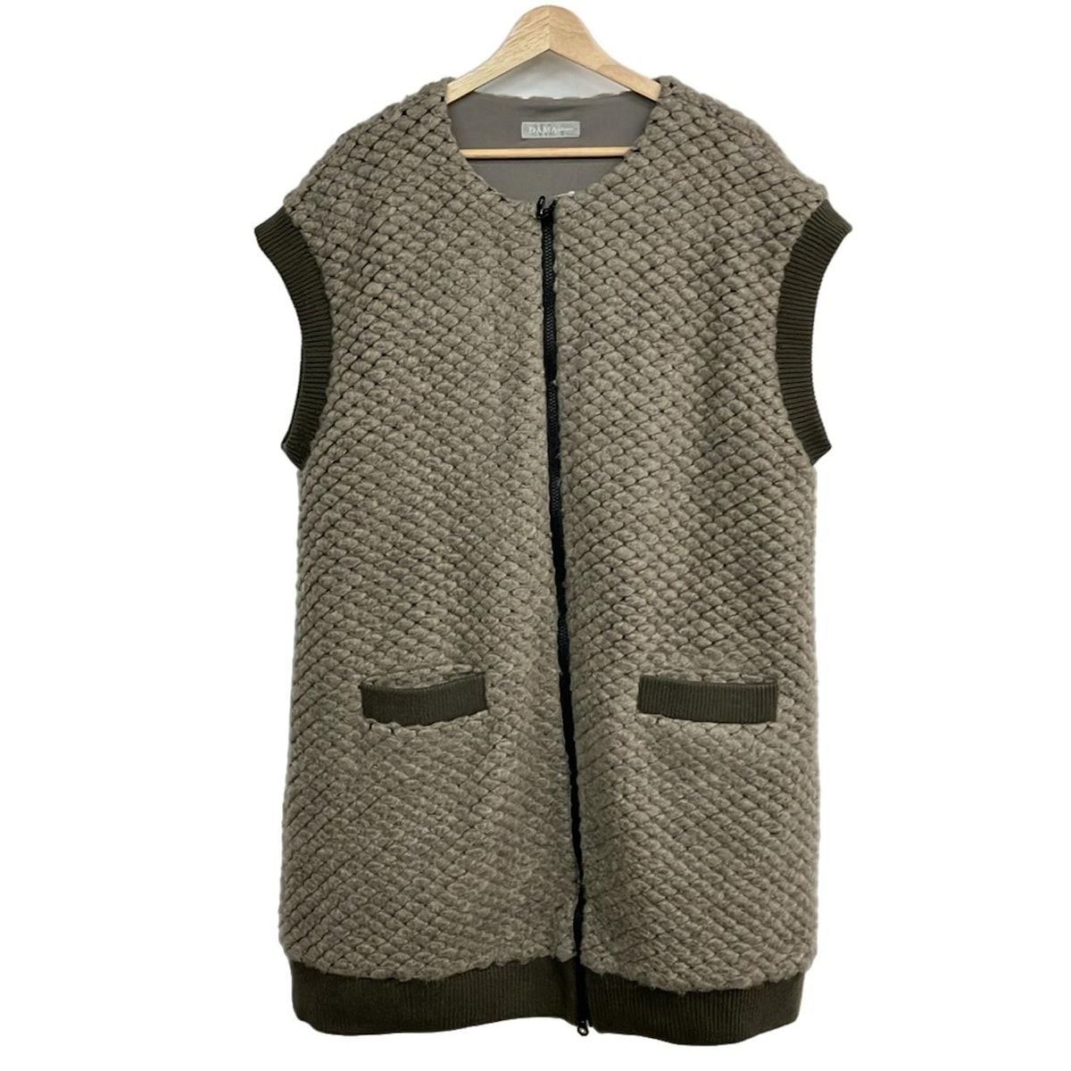 DAMAcollection ダーマ ベスト サイズ3 L レディース - ライトブラウン×ダークグリーン ジップアップ ロング丈