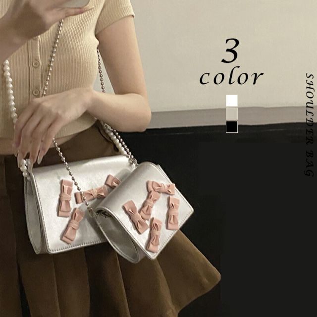 種類2：ブラック/小 リボン付きショルダーバッグ (T)