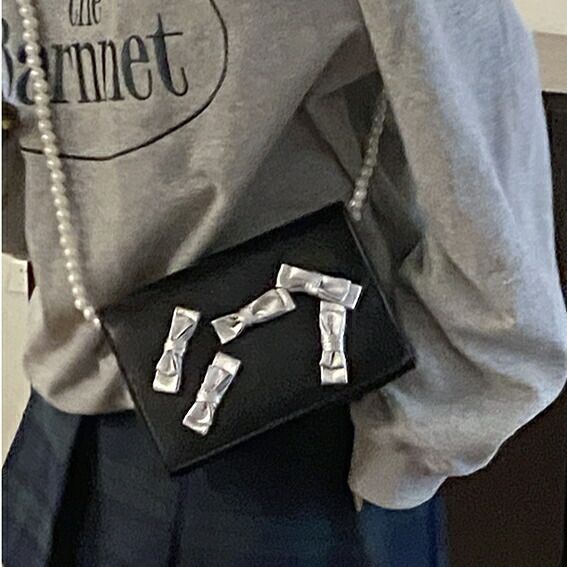 種類2：ブラック/小 リボン付きショルダーバッグ (T)