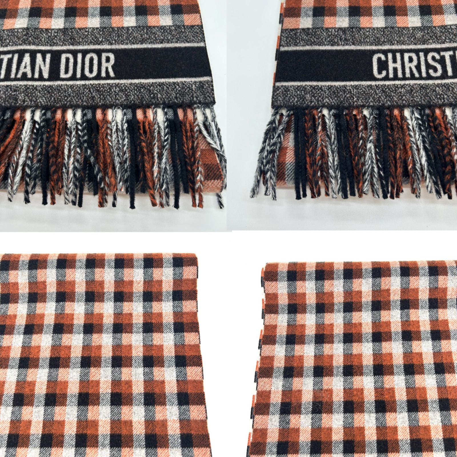 DIOR ディオール マフラー ストール 大判 チェック ブラウン Christian