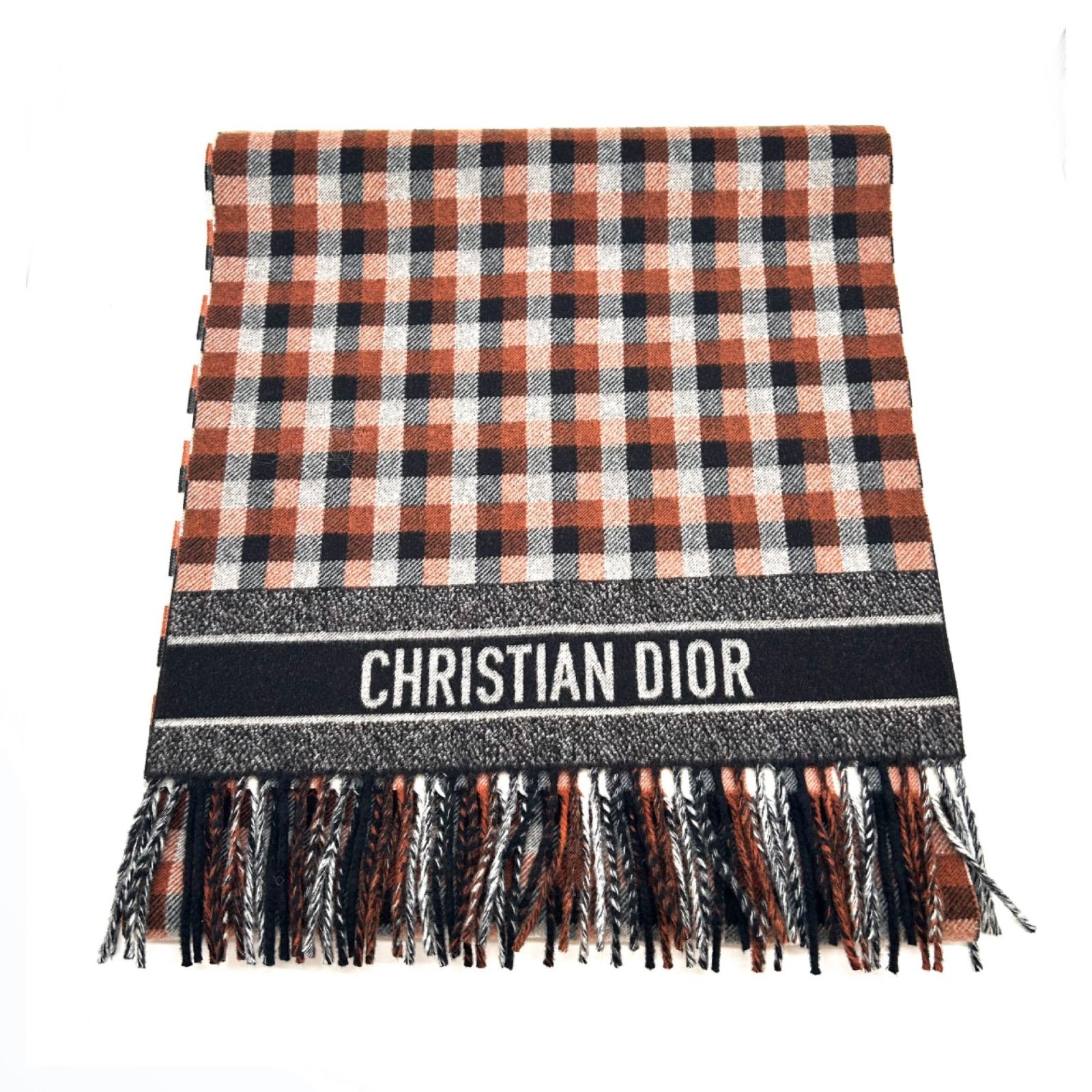 DIOR ディオール マフラー ストール 大判 チェック ブラウン Christian