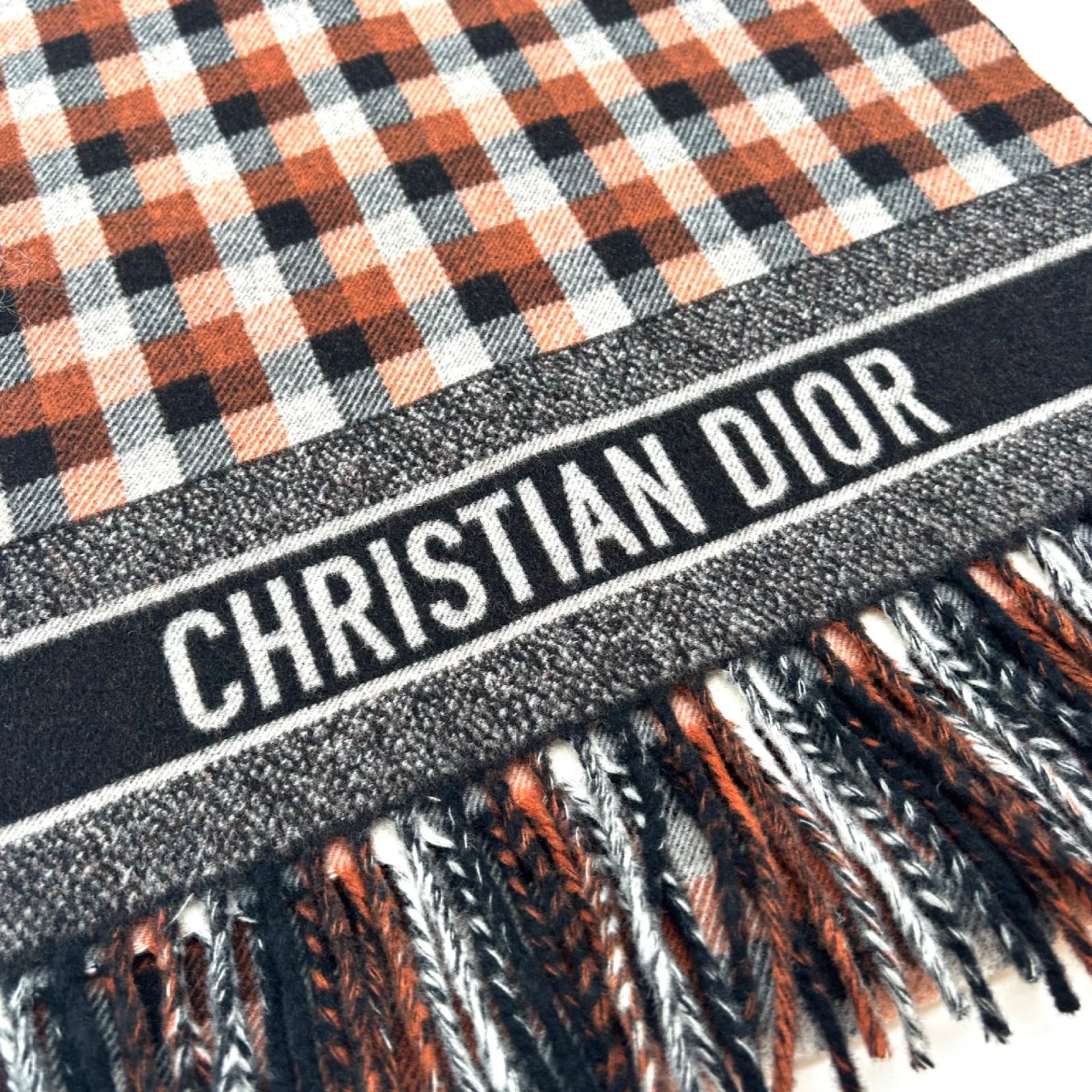 DIOR ディオール マフラー ストール 大判 チェック ブラウン Christian
