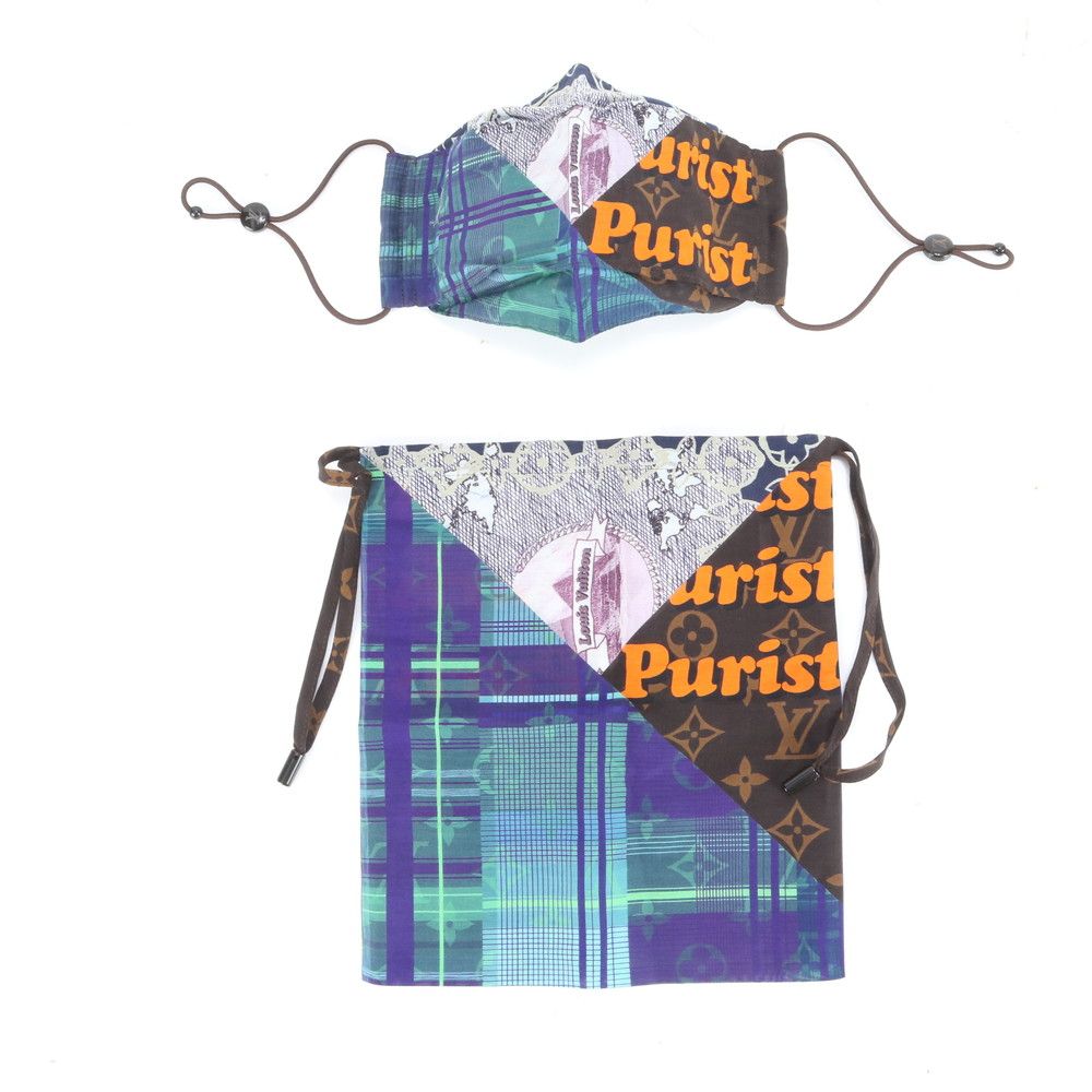 ルイヴィトン モノグラム カレ コラージュ 巾着 ポーチ マスク セット MP 3127 シルク 絹 メンズ RCE DE 47-3