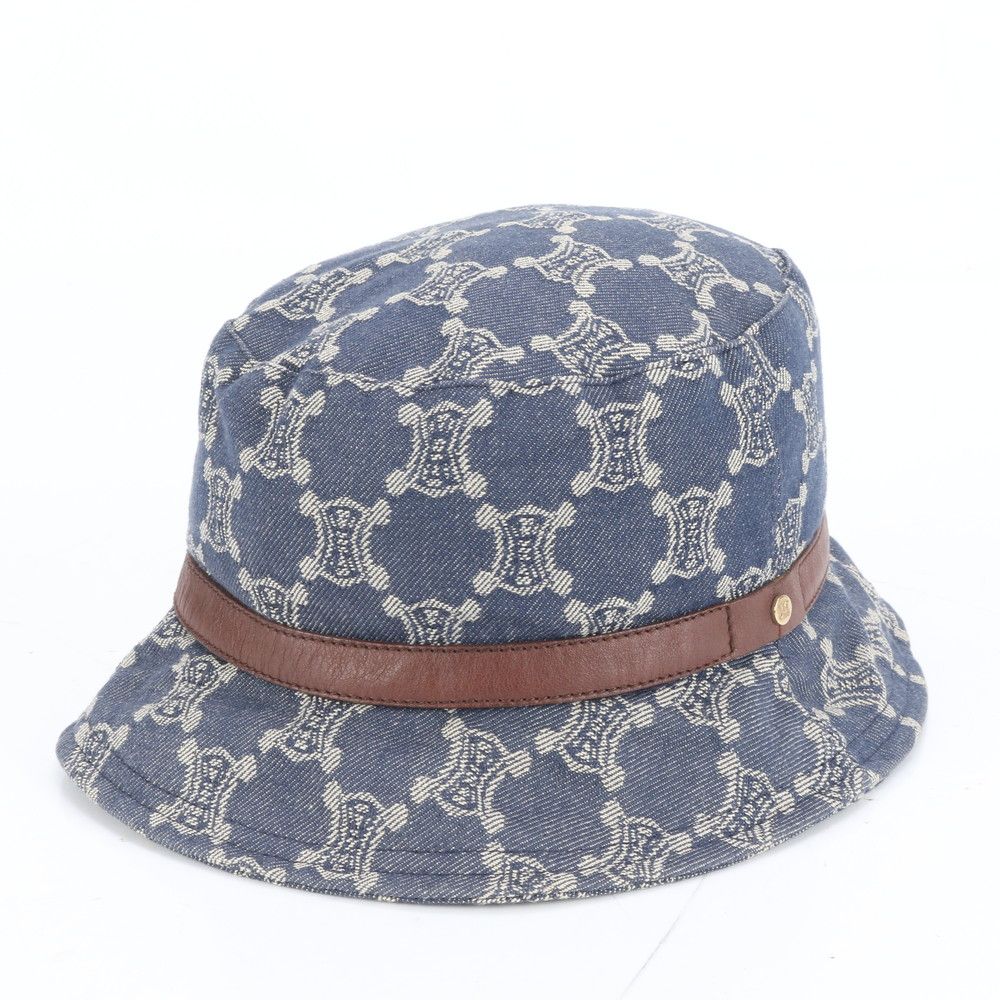 セリーヌ トリオンフ マカダム デニム バケット ハット バケハ 帽子 レザー Mサイズ ファッション レディース RCE DE 48-7