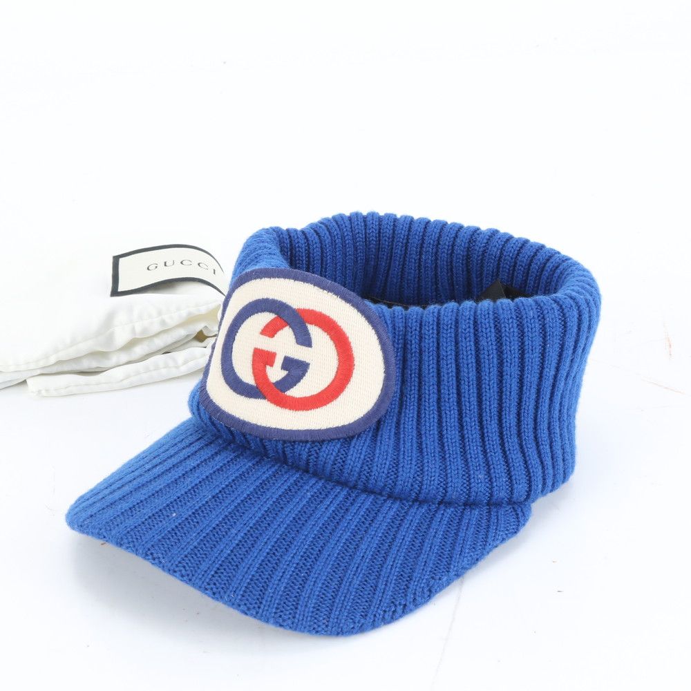 GUCCI キャップ　中古　美品(セール中) 極美品 グッチ インターロッキング G ニット サンバイザー キャップ