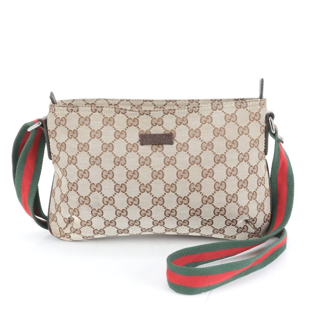 極美品 グッチ GG キャンバス シェリー ライン 189749 レザー