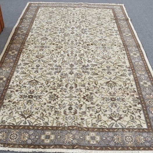 ヴィンテージラグ トルコ 大判サイズ ブルーグレー 草木柄