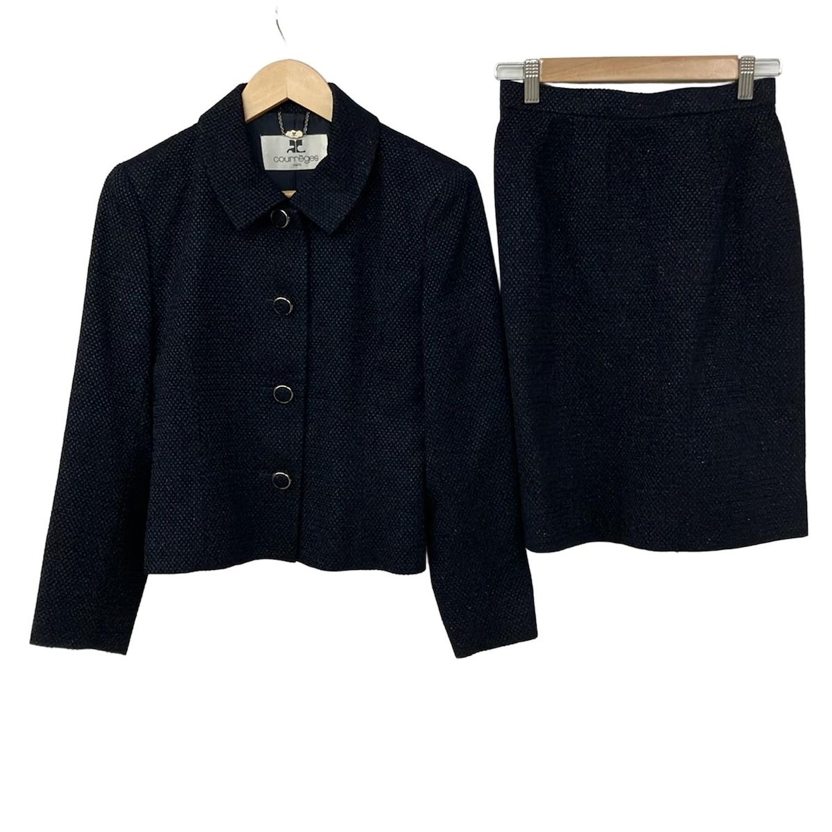 COURREGES クレージュ スカートスーツ レディース ネイビー シルバー 肩パッド