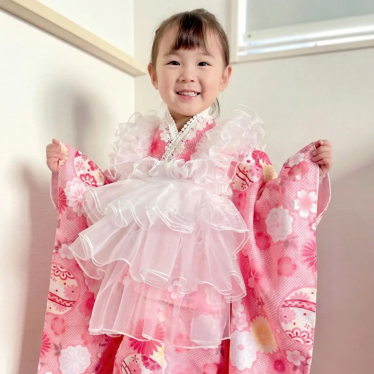 被布エプロン【Babyピンクフリル】被布ドレス　チュール被布　被布　七五三 七五三3歳チュール被布オーガンジーフリルレース被布エプロン