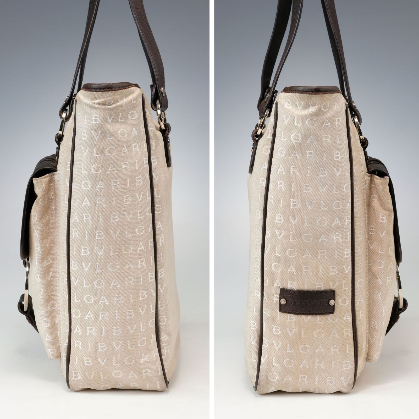 BVLGARI ブルガリ ロゴマニア トートバッグ ベージュ レザー