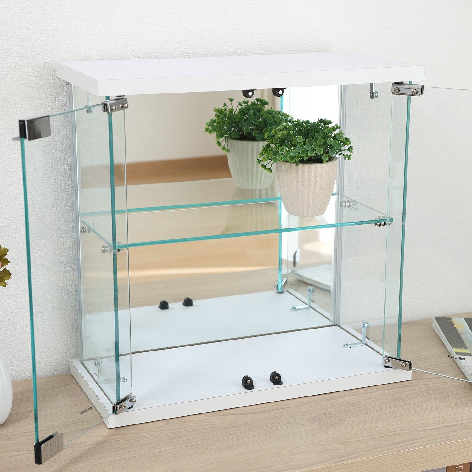 ♪卓上 ガラス製 コレクションケース ホワイト ［幅42.5cm］ 背面