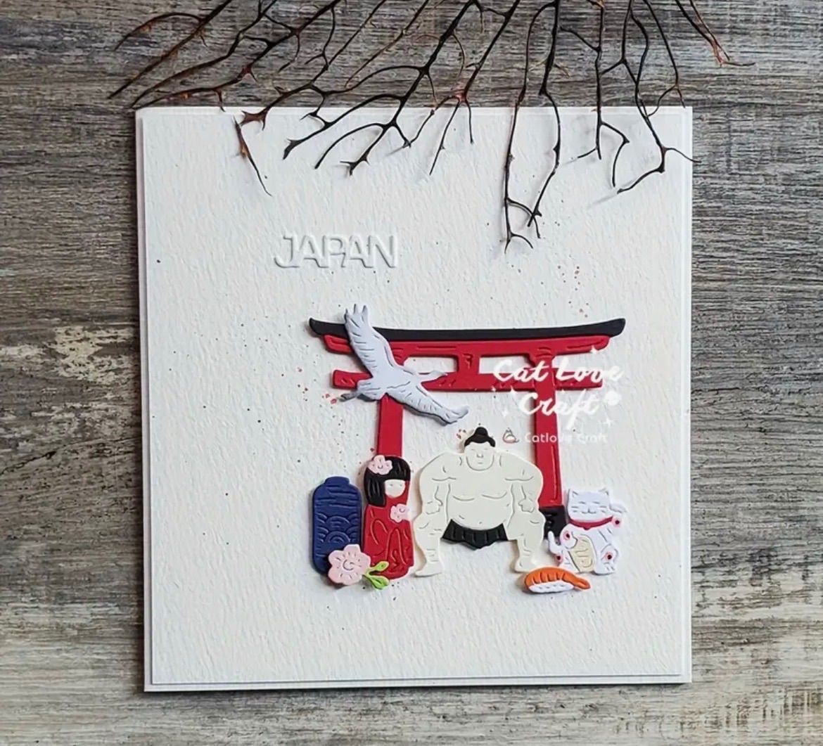 カッティングダイ 日本 JAPAN 相撲 鳥居 招き猫 鶴 コラージュ