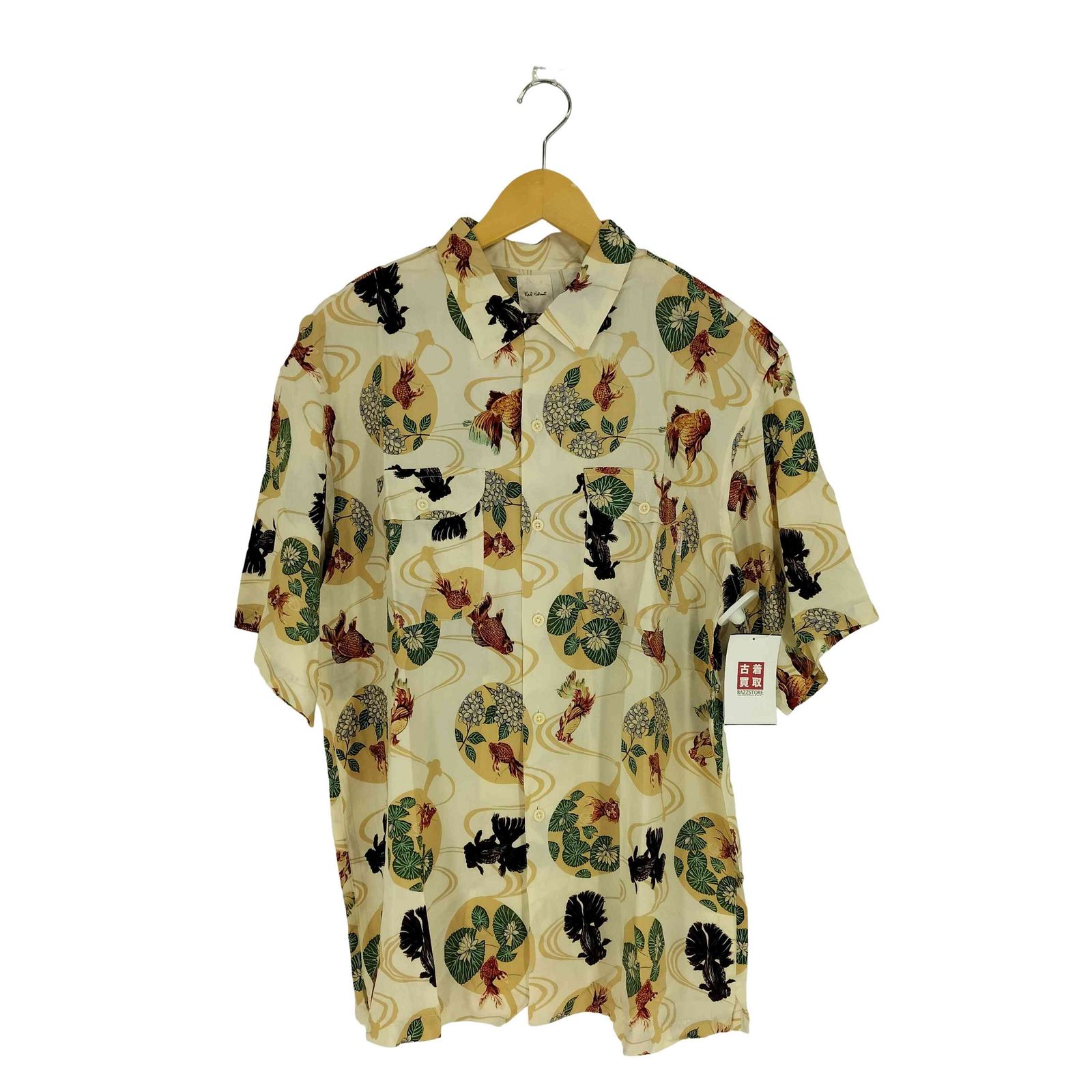 美品 90's KARL HELMUT オープンカラーシャツ 和柄 総柄 L カールヘルム Karl Helmut 総柄 和柄 金魚柄 オープンカラー アロハ