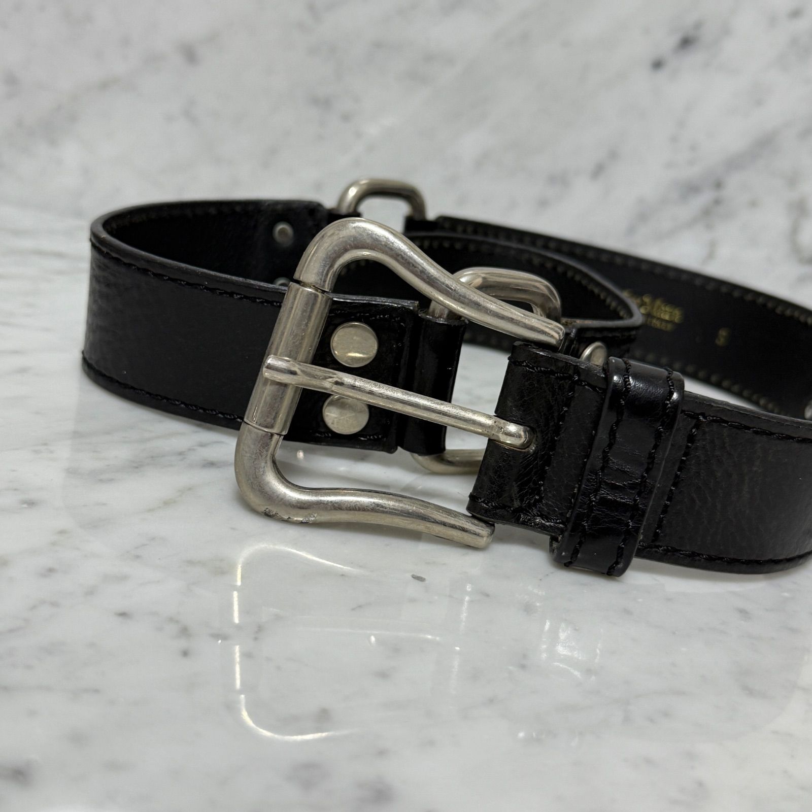 美品 MaxMara マックスマーラ ベルト 本革 レザー ブラック 黒 銀