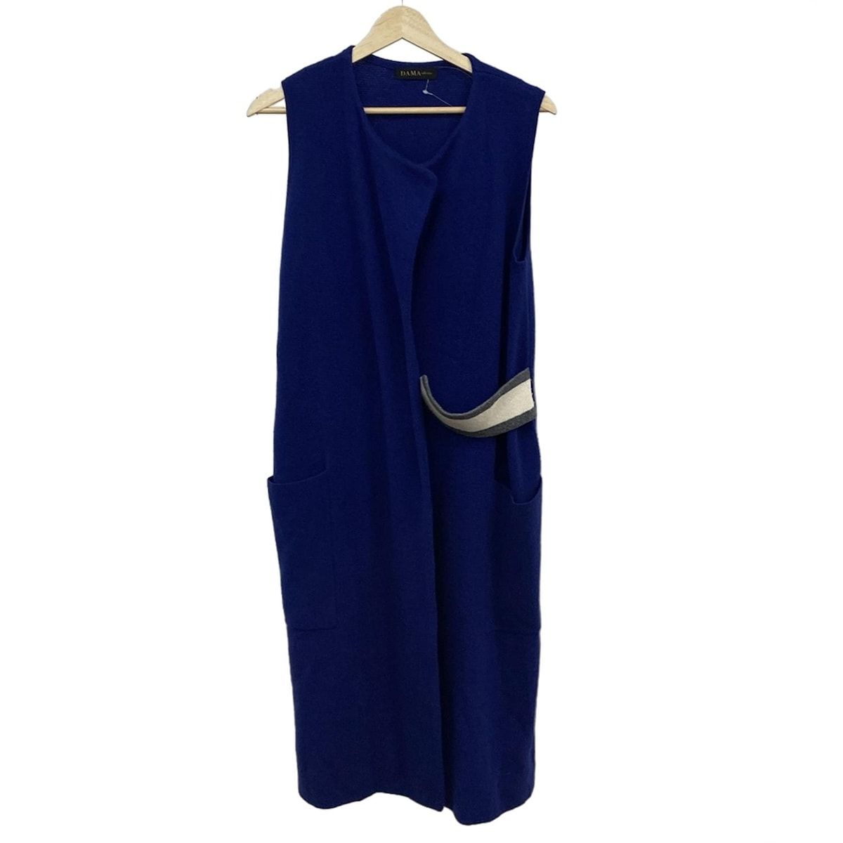 DAMAcollection ダーマ カーディガン サイズ1 S レディース - ブルー×白×グレー 半袖 カシミヤ ロング丈