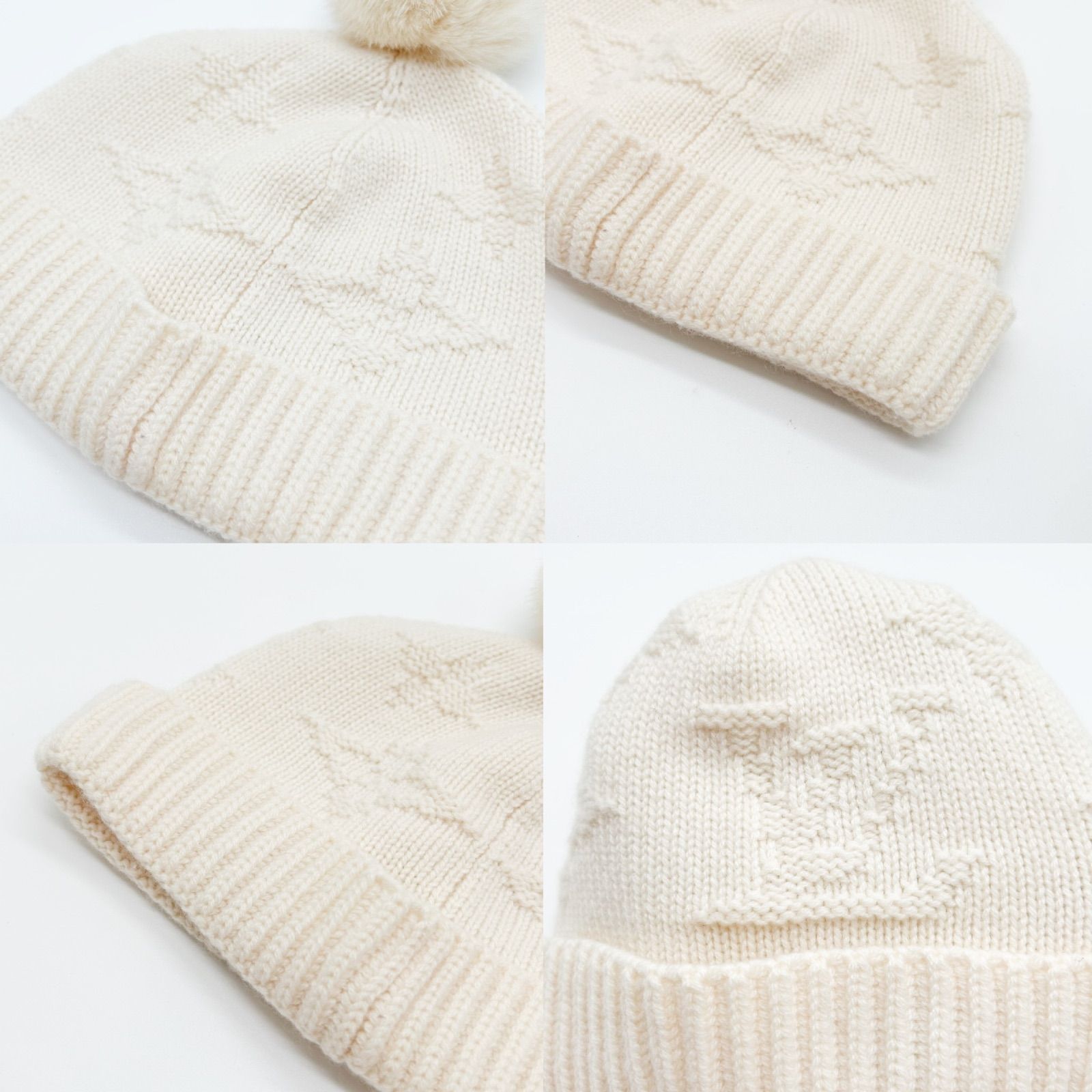  LOUIS VITTON ルイ ヴィトン ニットキャップ ポンポン ホワイト カシミヤ ミンク レディース 帽子 ニット帽 ニット帽 ビーニー 帽子