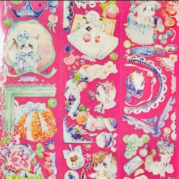 877 镭射银 6.5cm×6m 半端巻き 海外マスキングテープ 海外マステ ネコ