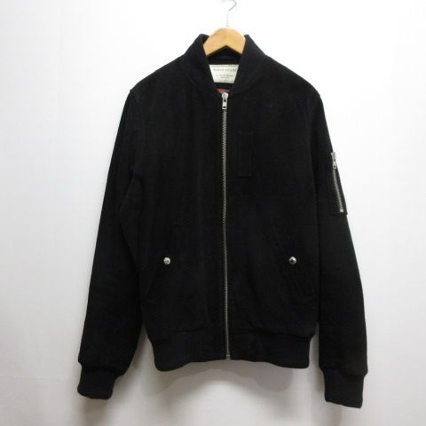 メゾンキツネ MAISON KITSUNE カーフスエード MA 1 ボンバー ジャケット ブルゾン M 黒 ブラック 牛革 レザー チェック柄裏地 トルコ製